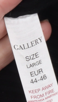 Gallery Womens Black V-Neck Short Sleeve Button Cardigan Size 16