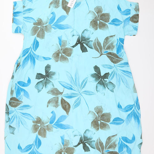 LA LUNA Women Blue Floral Shift Dress One Size Casual Summer