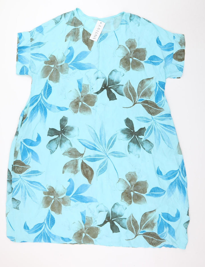 LA LUNA Women Blue Floral Shift Dress One Size Casual Summer