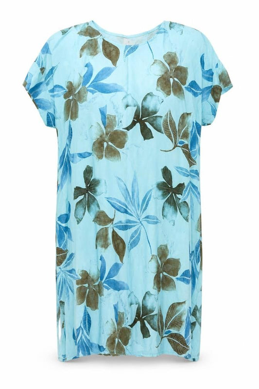 Front view of LA LUNA Women Blue Floral Shift Dress One Size Casual Summer