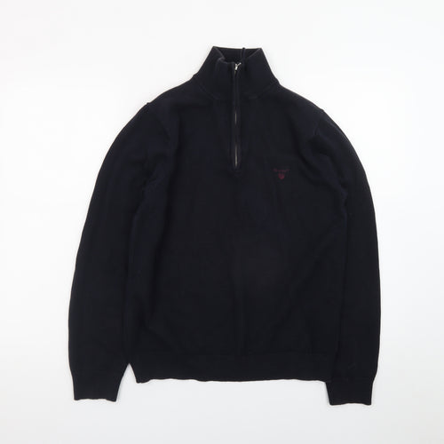GANT Men's Black Cotton 1/2 Zip High Neck Jumper Size M