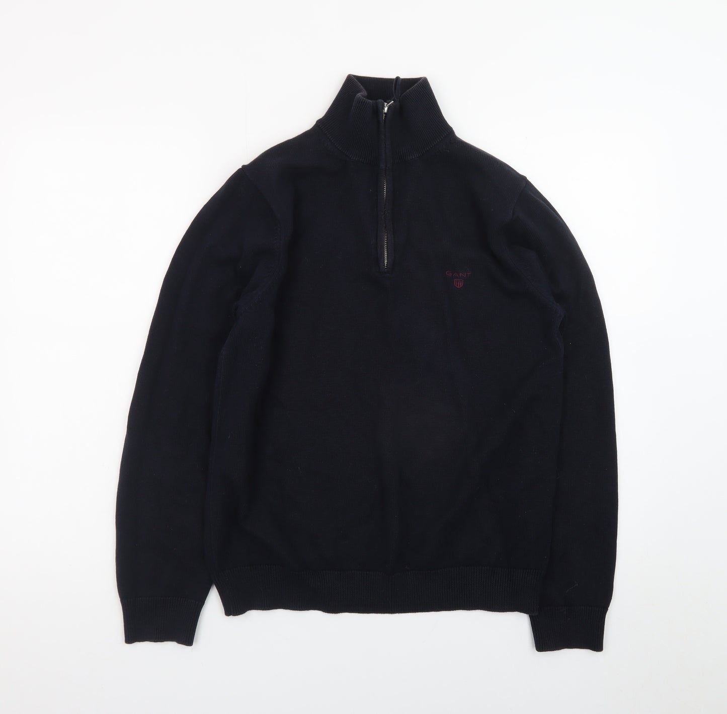 GANT Men's Black Cotton 1/2 Zip High Neck Jumper Size M