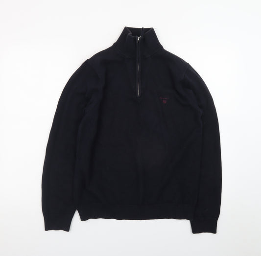 GANT Men's Black Cotton 1/2 Zip High Neck Jumper Size M