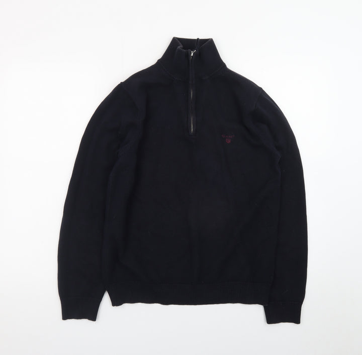 GANT Men's Black Cotton 1/2 Zip High Neck Jumper Size M