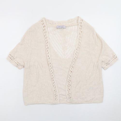 Marks and Spencer Women Beige Knit Short Sleeve Open Cardigan Size 16