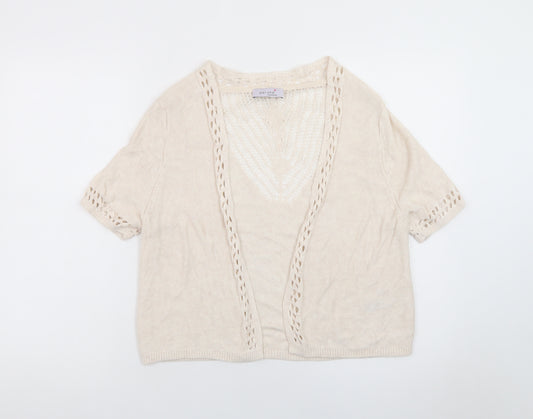Marks and Spencer Women Beige Knit Short Sleeve Open Cardigan Size 16