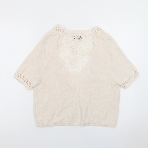 Marks and Spencer Women Beige Knit Short Sleeve Open Cardigan Size 16