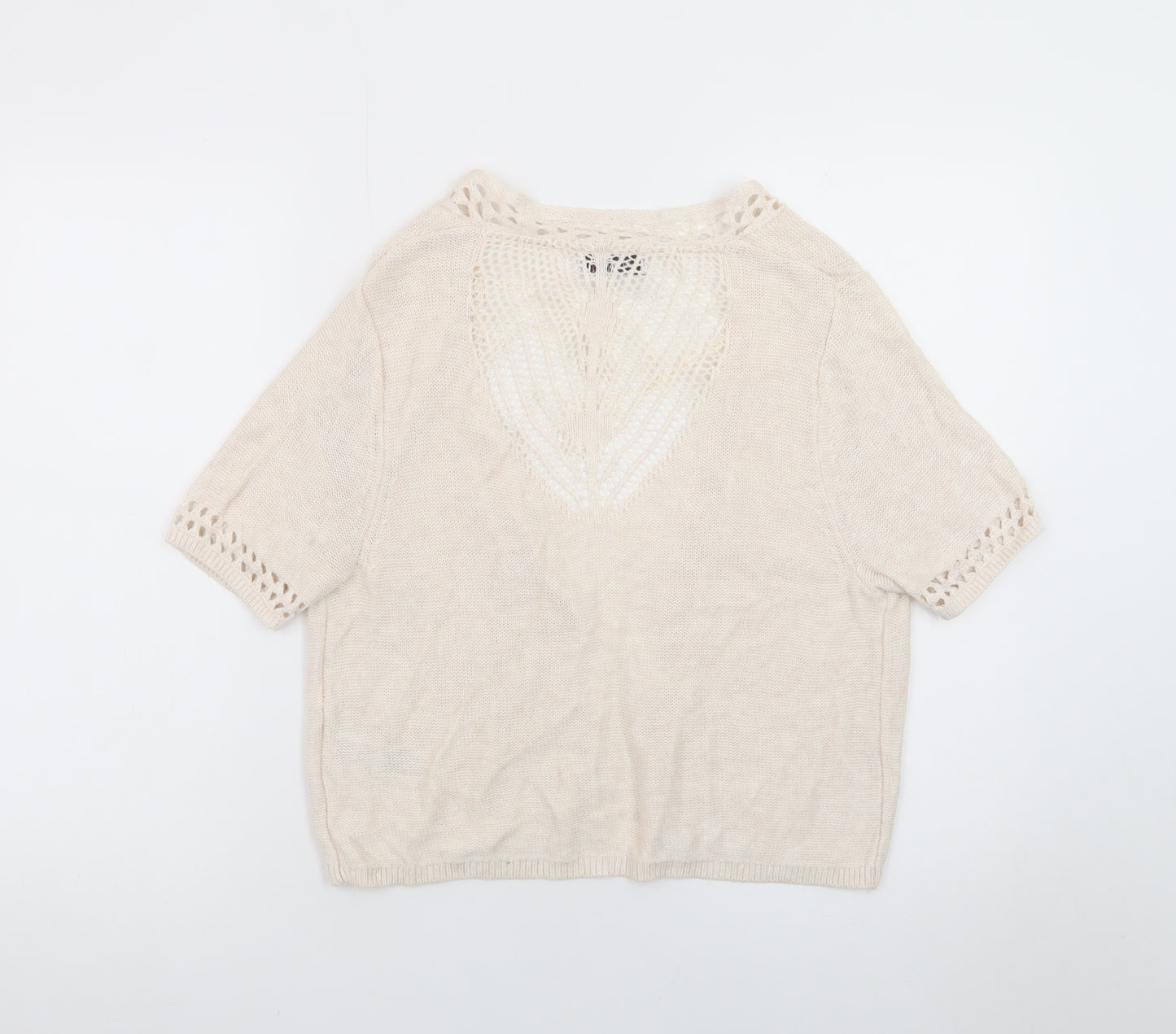 Marks and Spencer Women Beige Knit Short Sleeve Open Cardigan Size 16