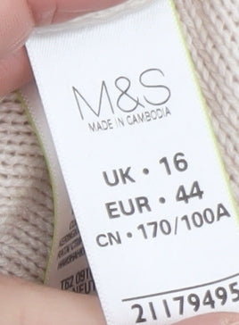 Marks and Spencer Women Beige Knit Short Sleeve Open Cardigan Size 16