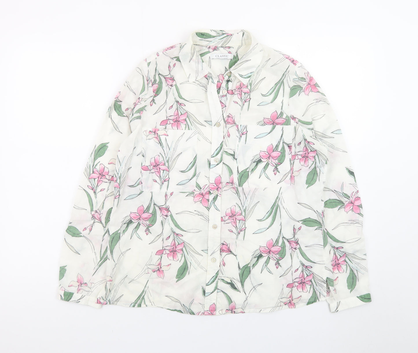 Marks and Spencer Women's Multicoloured Floral Cotton Button-Up Shirt Size 10