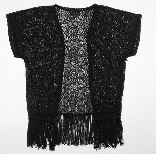 Atmosphere Womens Black Crochet Fringe Open Cardigan S/M Boho