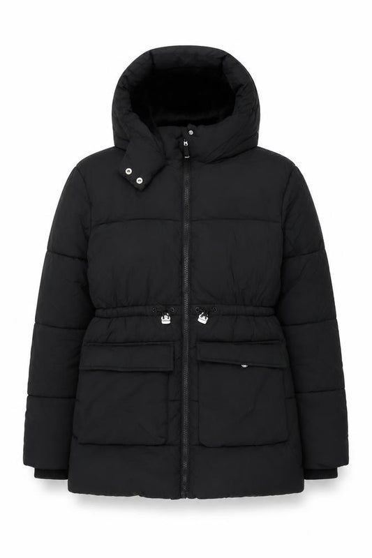 Primark Girls Black Hooded Puffer Jacket 12-13 Years Winter Coat
