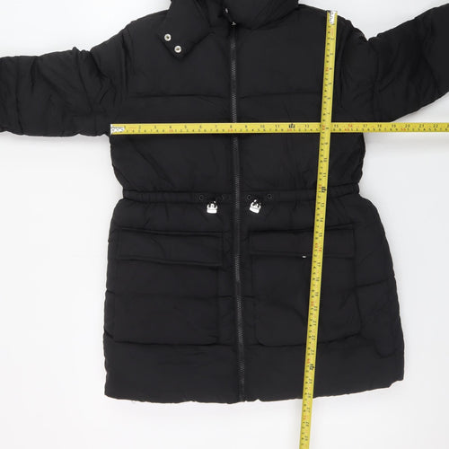 Primark Girls Black Hooded Puffer Jacket 12-13 Years Winter Coat
