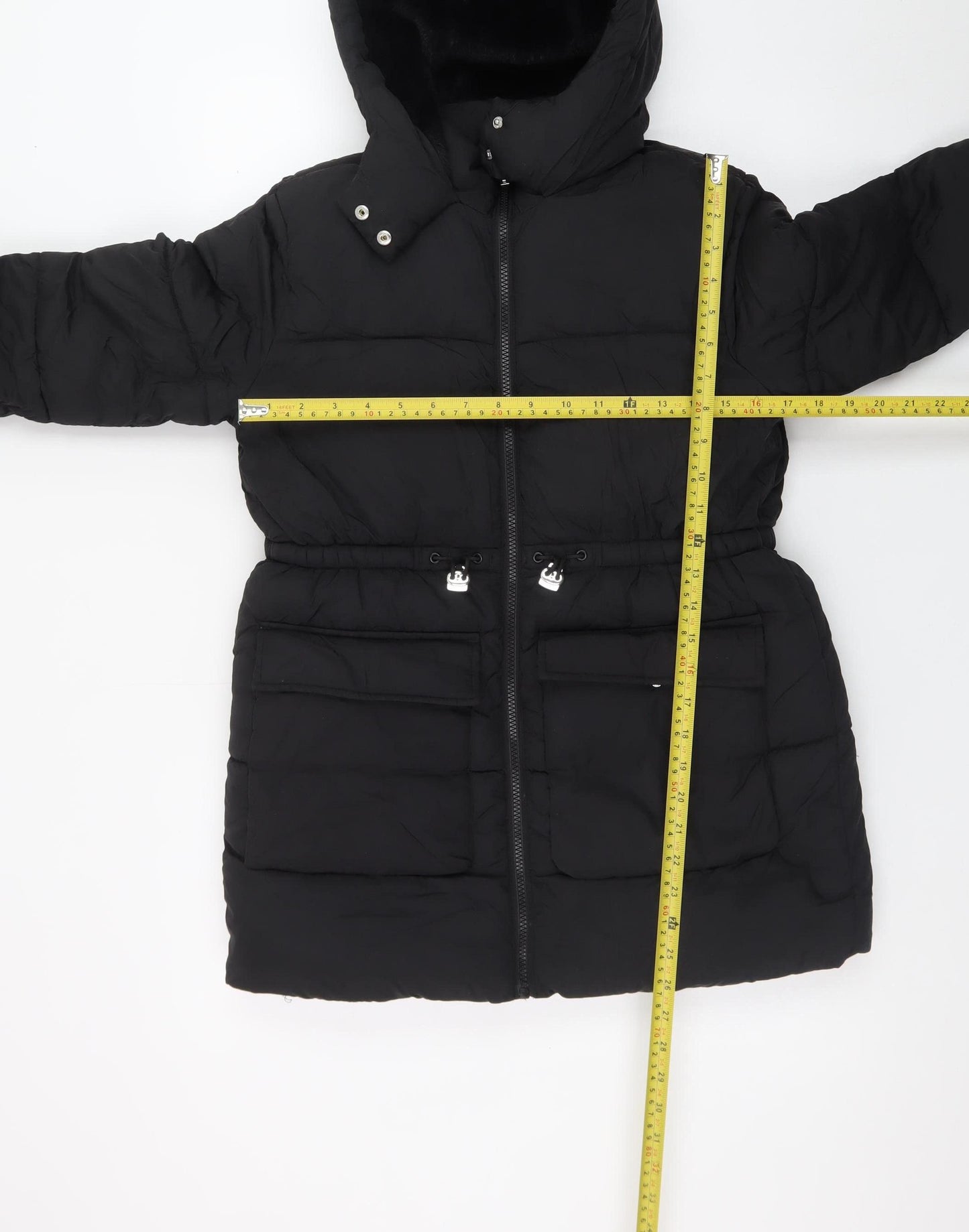 Primark Girls Black Hooded Puffer Jacket 12-13 Years Winter Coat