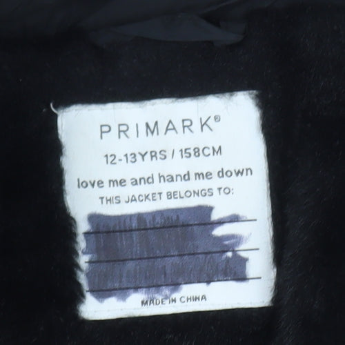 Primark Girls Black Hooded Puffer Jacket 12-13 Years Winter Coat