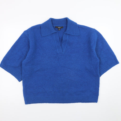 Next Women’s Blue Collared Knit Short Sleeve Jumper Size 12