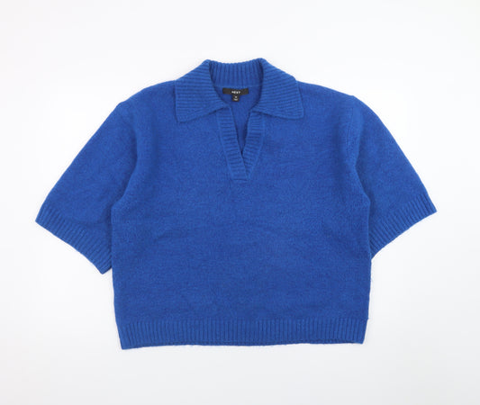 Next Women’s Blue Collared Knit Short Sleeve Jumper Size 12