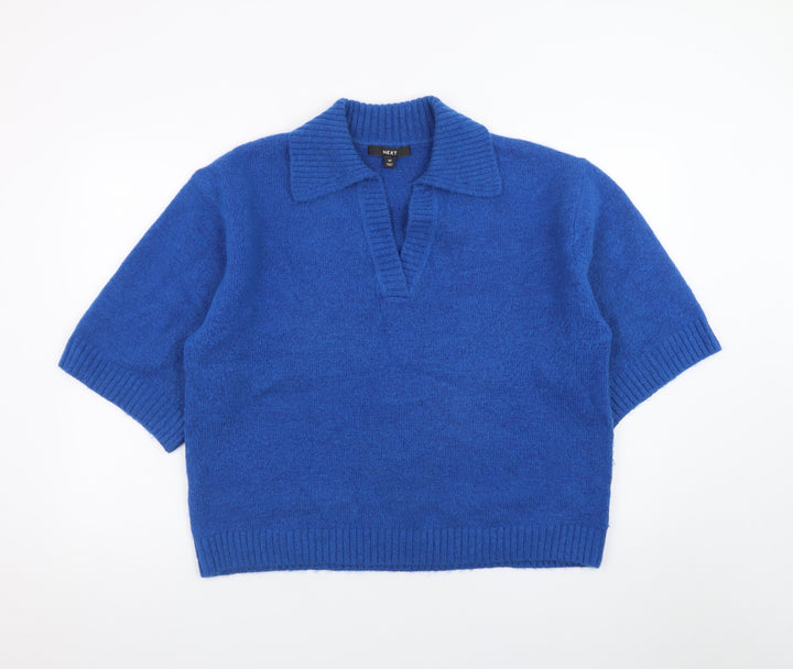 Next Women’s Blue Collared Knit Short Sleeve Jumper Size 12
