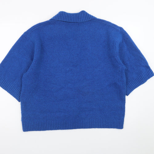 Next Women’s Blue Collared Knit Short Sleeve Jumper Size 12