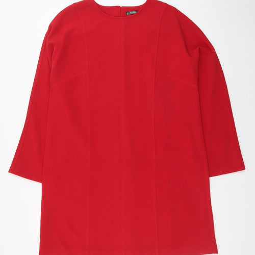 Dunnes Stores Women Red Shift Dress Size 14 3/4 Sleeve Workwear