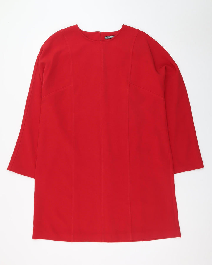 Dunnes Stores Women Red Shift Dress Size 14 3/4 Sleeve Workwear