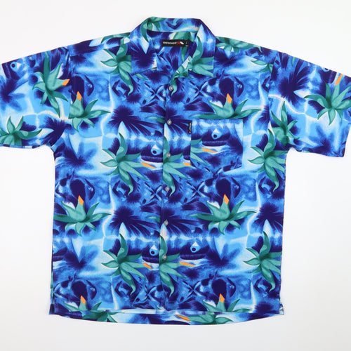 Trespass Mens Blue Hawaiian Short Sleeve Button-Up Shirt L