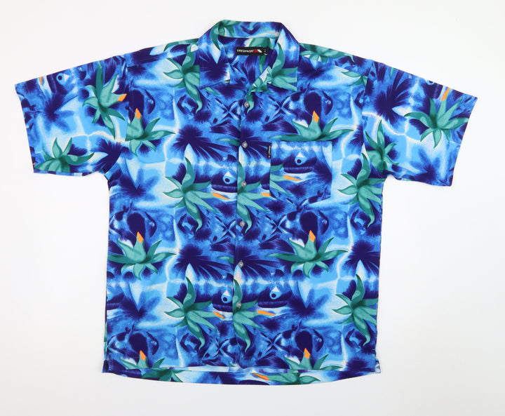 Trespass Mens Blue Hawaiian Short Sleeve Button-Up Shirt L