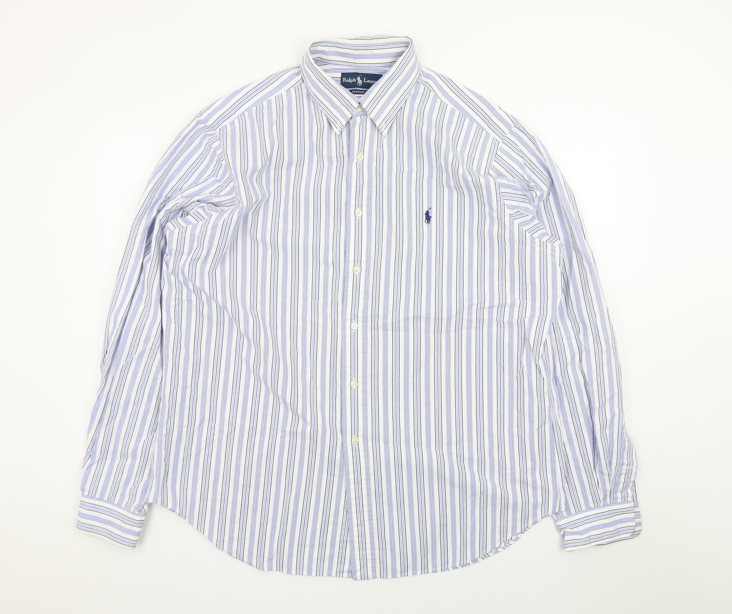 Ralph Lauren Men's Blue Striped Classic Fit Button-Down Shirt Size 17