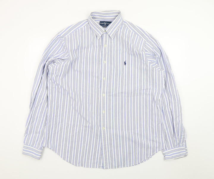 Ralph Lauren Men's Blue Striped Classic Fit Button-Down Shirt Size 17