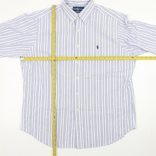 Ralph Lauren Men's Blue Striped Classic Fit Button-Down Shirt Size 17