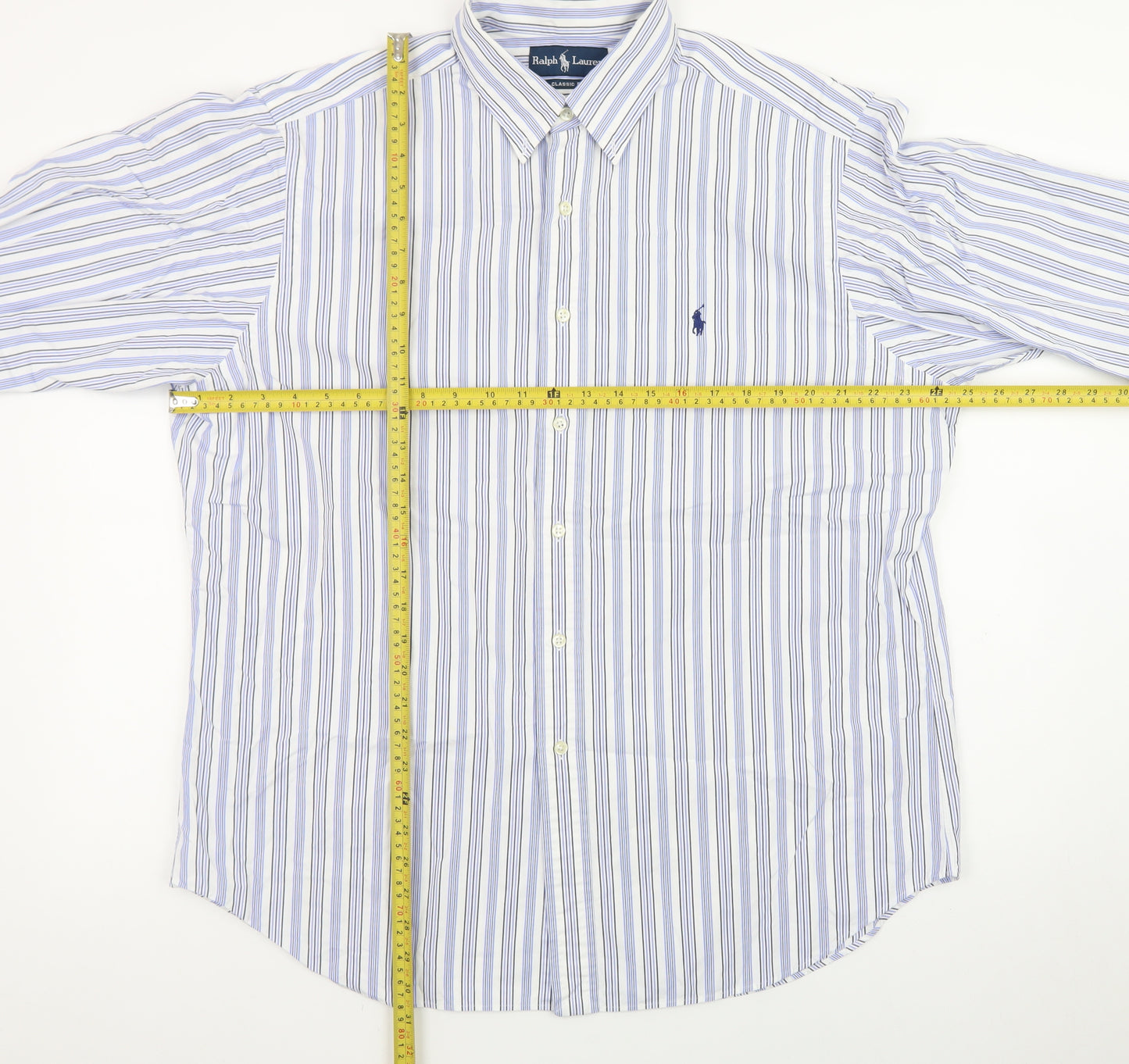 Ralph Lauren Men's Blue Striped Classic Fit Button-Down Shirt Size 17