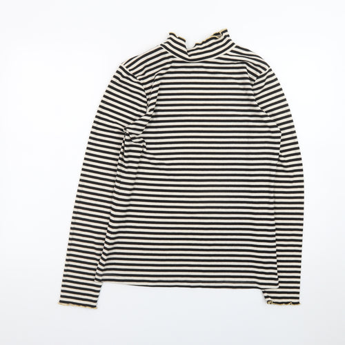 F&F Women’s Black Striped Long Sleeve Mock Neck Jersey Top Size 16