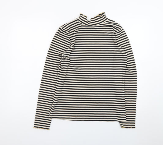 F&F Women’s Black Striped Long Sleeve Mock Neck Jersey Top Size 16