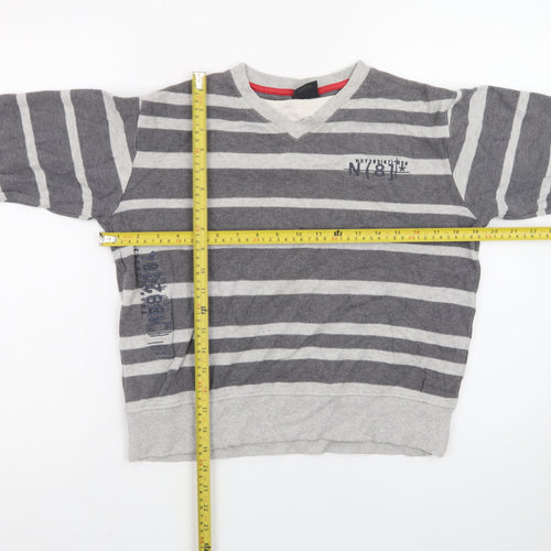 Next Teens Grey Striped Cotton V-Neck Jumper XS