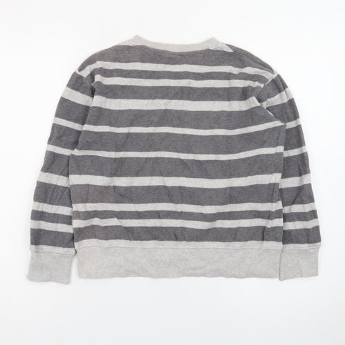 Next Teens Grey Striped Cotton V-Neck Jumper XS