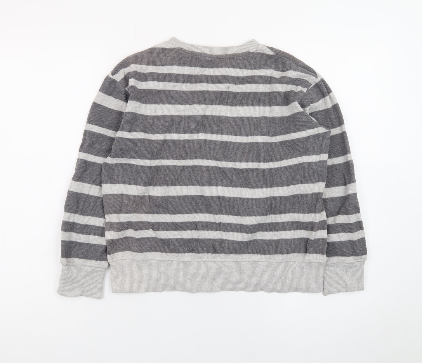 Next Teens Grey Striped Cotton V-Neck Jumper XS