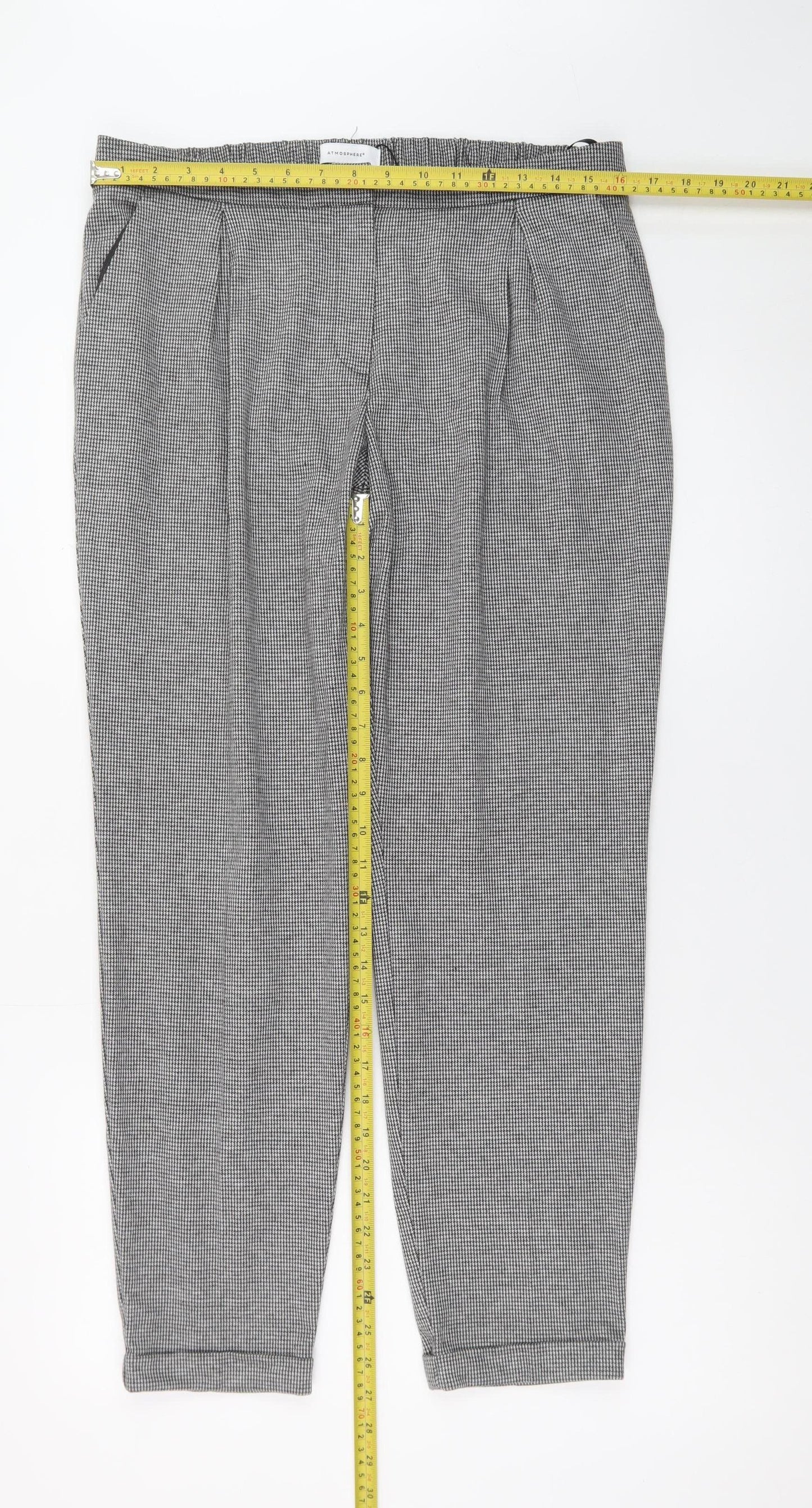 Atmosphere Women's Grey Houndstooth Tapered Trousers Size 14