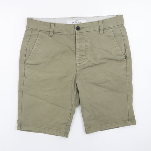 Topman Men's Green Stretch Chino Shorts W30 Slim Fit