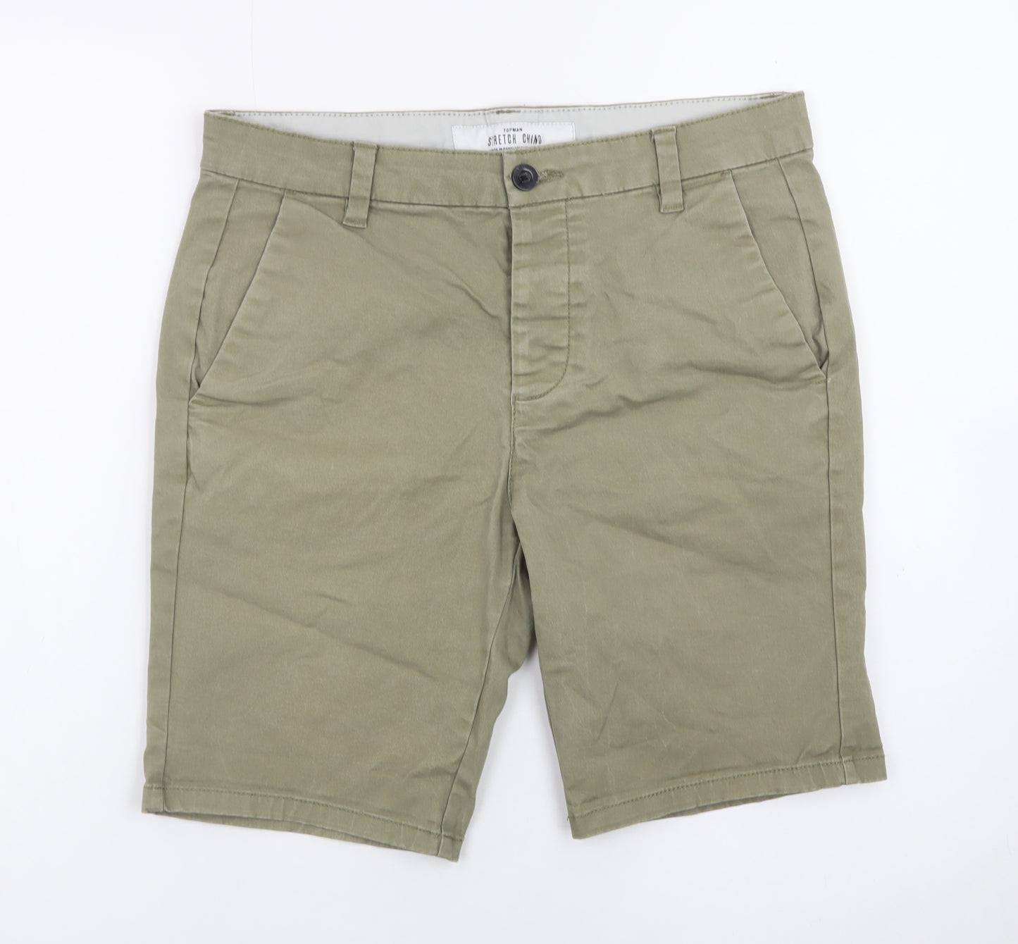 Topman Men's Green Stretch Chino Shorts W30 Slim Fit