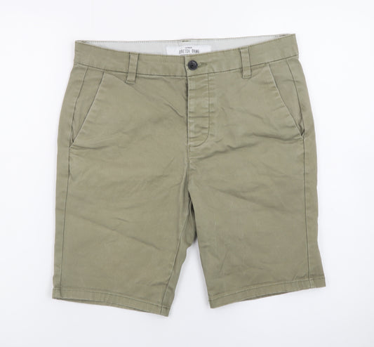 Topman Men's Green Stretch Chino Shorts W30 Slim Fit