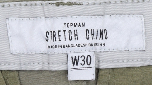 Topman Men's Green Stretch Chino Shorts W30 Slim Fit