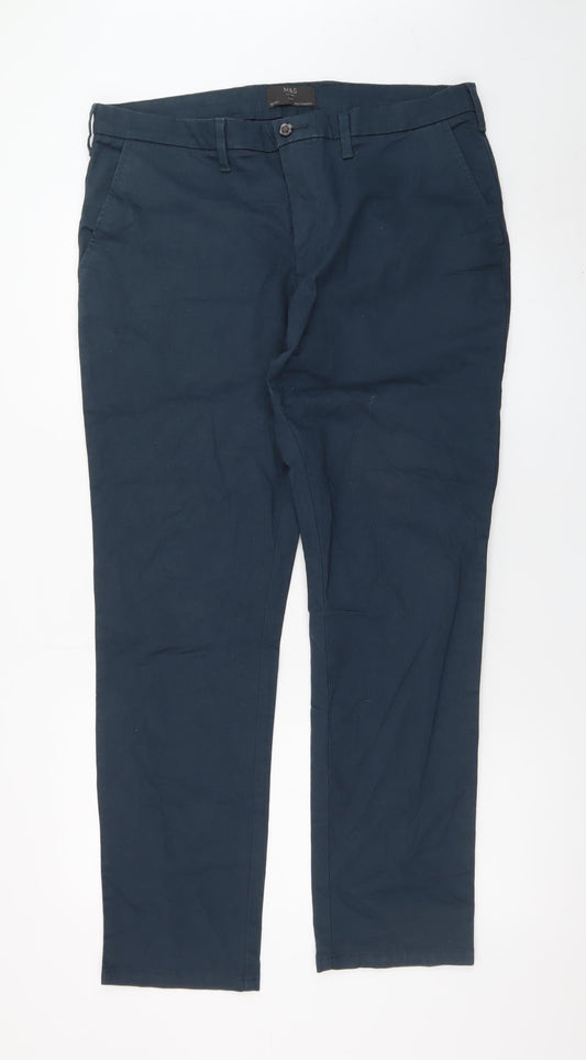 Marks and Spencer Men's Blue Chino Trousers 36W 31L Regular Fit