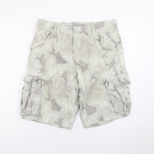 Next Men's Grey Camouflage Cargo Shorts Size 34 Regular Fit