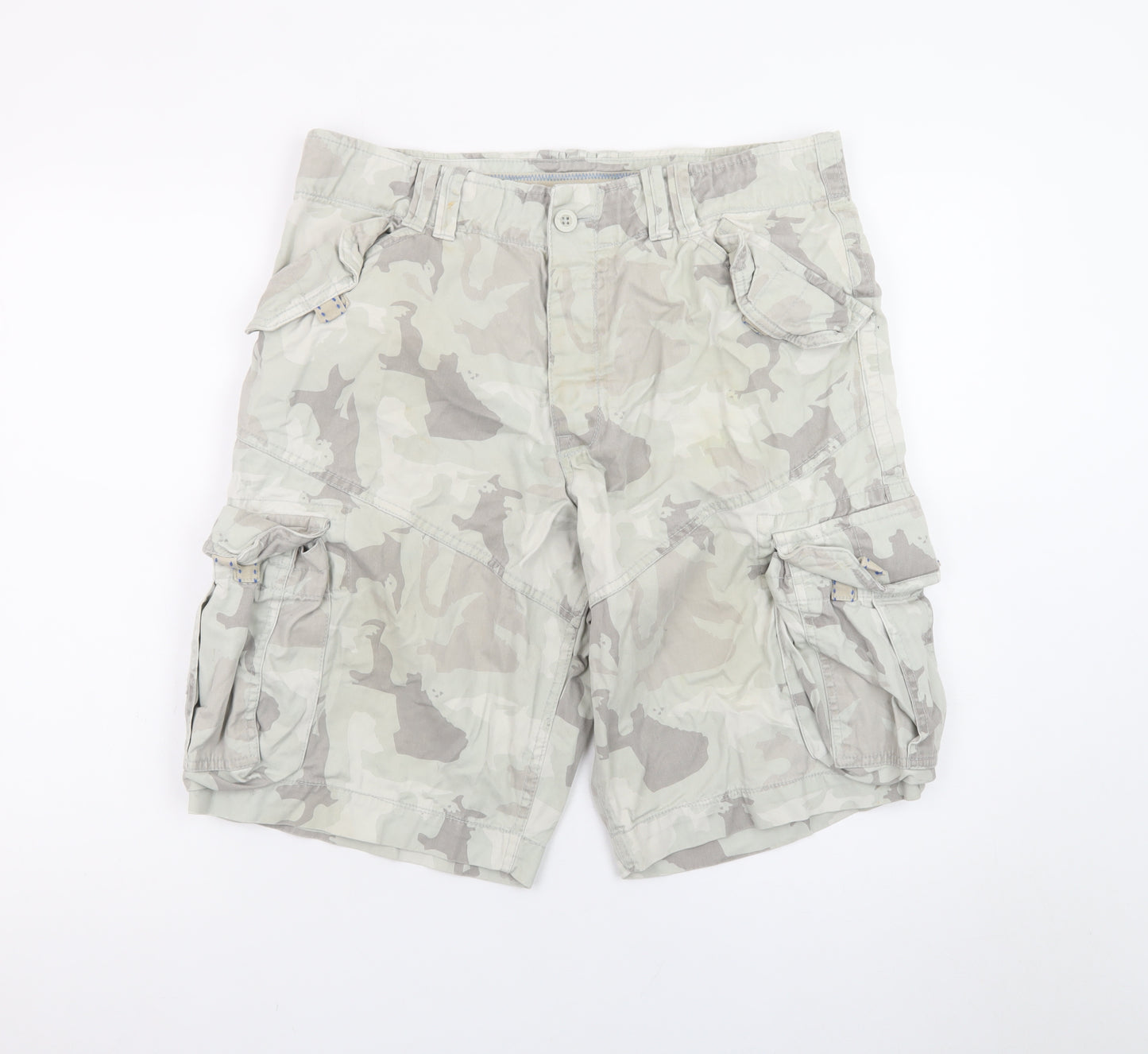 Next Men's Grey Camouflage Cargo Shorts Size 34 Regular Fit