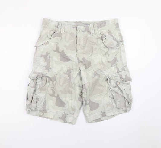Next Men's Grey Camouflage Cargo Shorts Size 34 Regular Fit