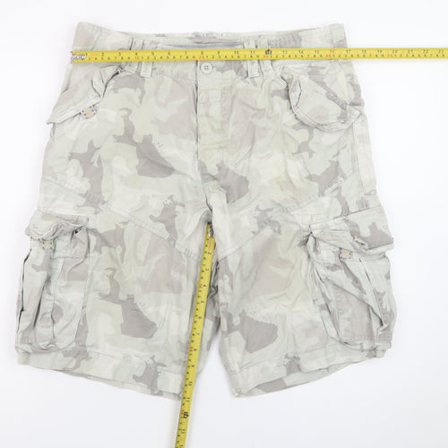 Next Men's Grey Camouflage Cargo Shorts Size 34 Regular Fit