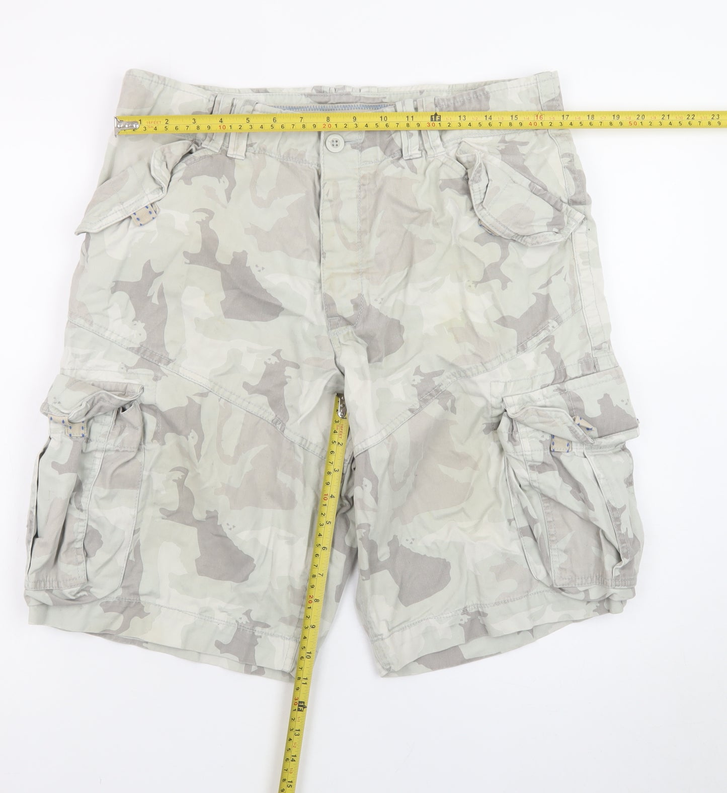 Next Men's Grey Camouflage Cargo Shorts Size 34 Regular Fit