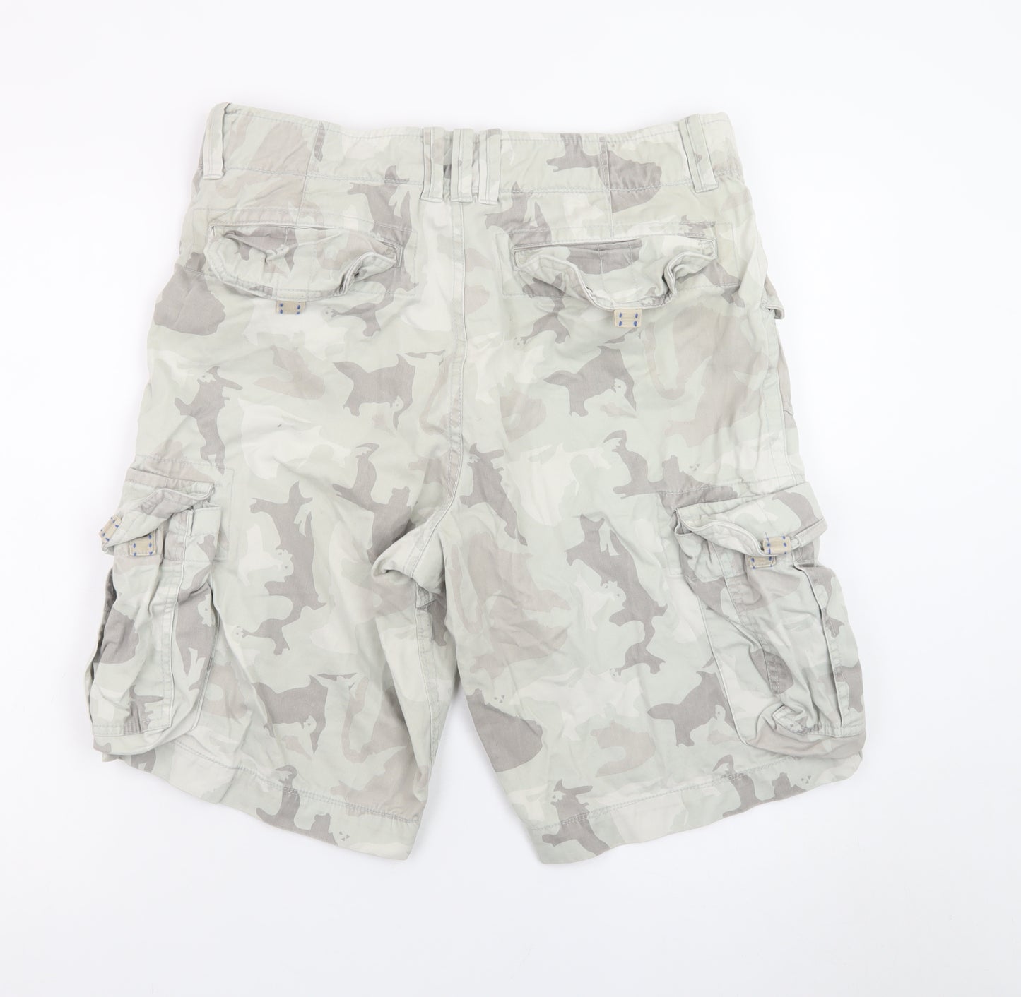 Next Men's Grey Camouflage Cargo Shorts Size 34 Regular Fit