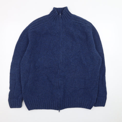 Fisherman Out of Ireland Men's Blue Wool Full Zip Jumper XL
