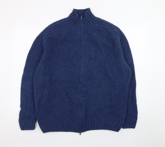 Fisherman Out of Ireland Men's Blue Wool Full Zip Jumper XL